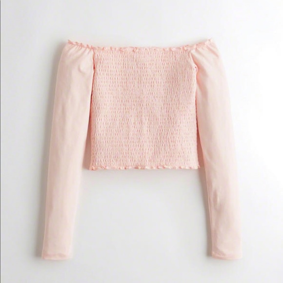 hollister smocked off the shoulder crop top